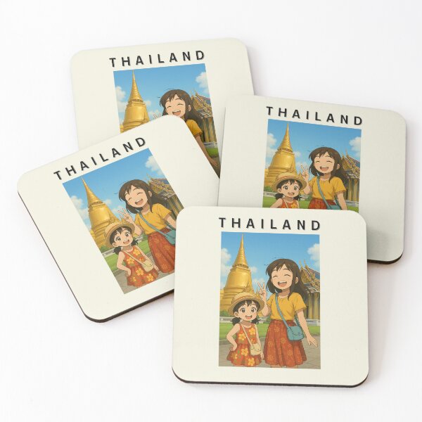 Item preview, Sister and Brother Visiting Wat Phra Kaew Bangkok – Cute Anime Travel Illustration designed and sold by konthai.familyart.