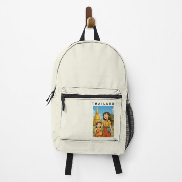 Item preview, Sister and Brother Visiting Wat Phra Kaew Bangkok – Cute Anime Travel Illustration designed and sold by konthai.familyart.