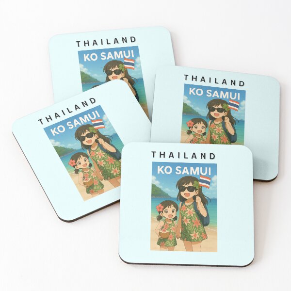 Item preview, Ko Samui Beach Vacation | Cute Anime Sisters with Thai Flag & Coconut Drink  Tags: designed and sold by konthai.familyart.