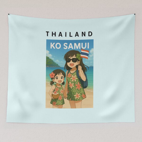 Item preview, Ko Samui Beach Vacation | Cute Anime Sisters with Thai Flag & Coconut Drink  Tags: designed and sold by konthai.familyart.