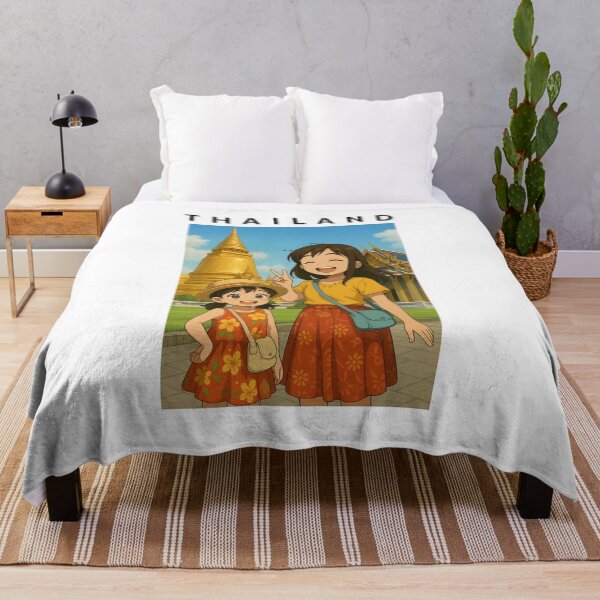 Item preview, Sister and Brother Visiting Wat Phra Kaew Bangkok – Cute Anime Travel Illustration designed and sold by konthai.familyart.