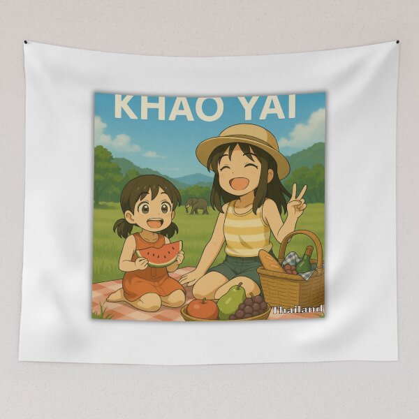 Item preview, Sisters Picnic at Khao Yai National Park – Cute Anime Thailand Travel Art designed and sold by konthai.familyart.