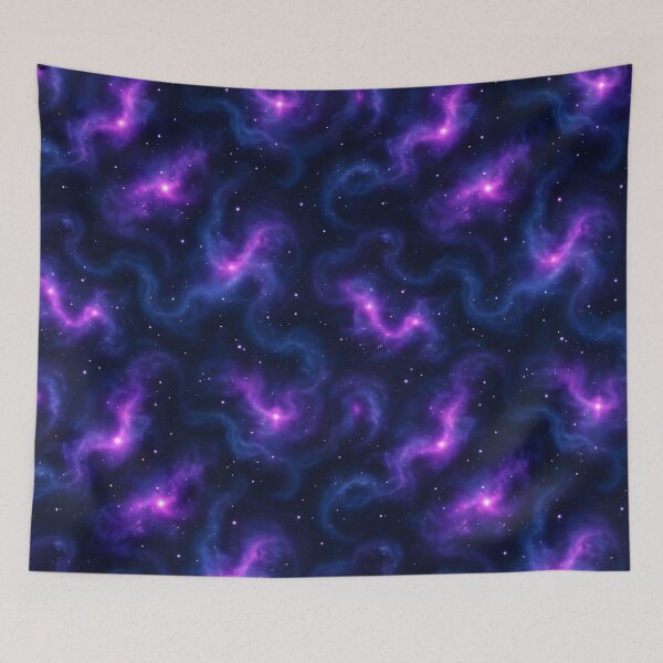 Item preview, Cosmic Nebula Seamless Pattern – Vibrant Purple and Blue Swirls with Stars on Dark Space Background designed and sold by FestivityFinds.