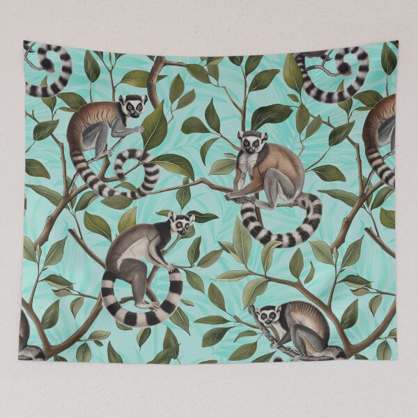 Item preview, Lush Tropical Lemur Paradise Teal designed and sold by artsandsoul.