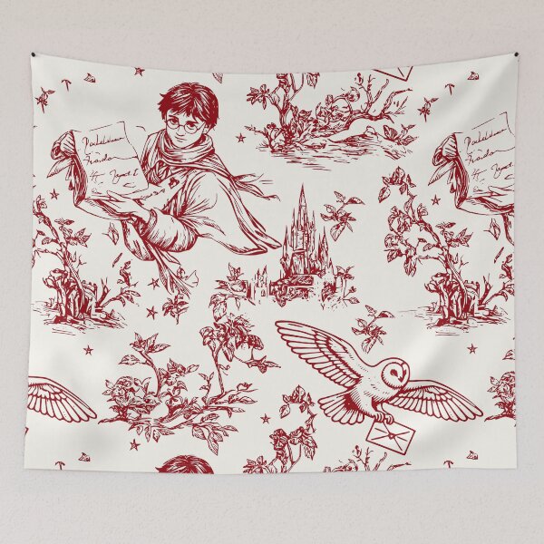 Item preview, Red Wizarding World Pattern - Young Wizard and Owl Toile de Jouy designed and sold by PricklyBearArt.