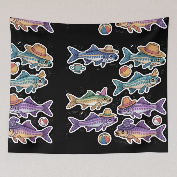 Item preview, Funny colorful Zebrafish with hats designed and sold by DamioPolArt.