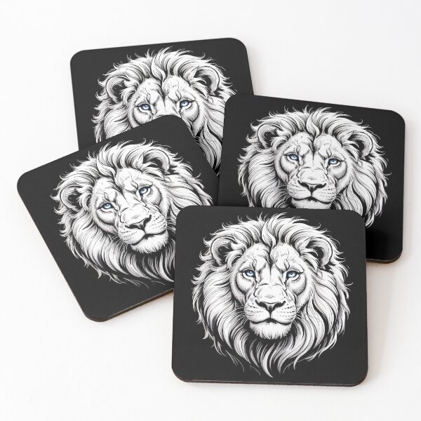 Item preview, Majestic White Lion – Detailed Black and White Illustration with Blue Eyes designed and sold by Noblegraphics.