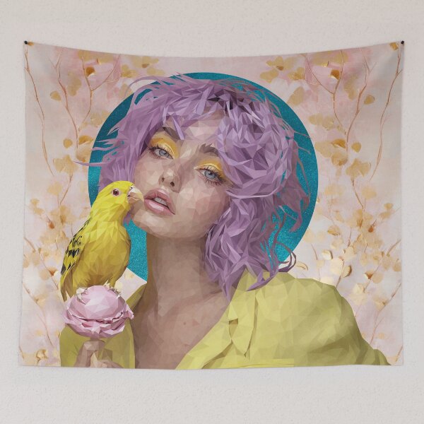 Item preview, Colorful Muse – Low poly portrait with parrot and ice cream designed and sold by Artenreich.