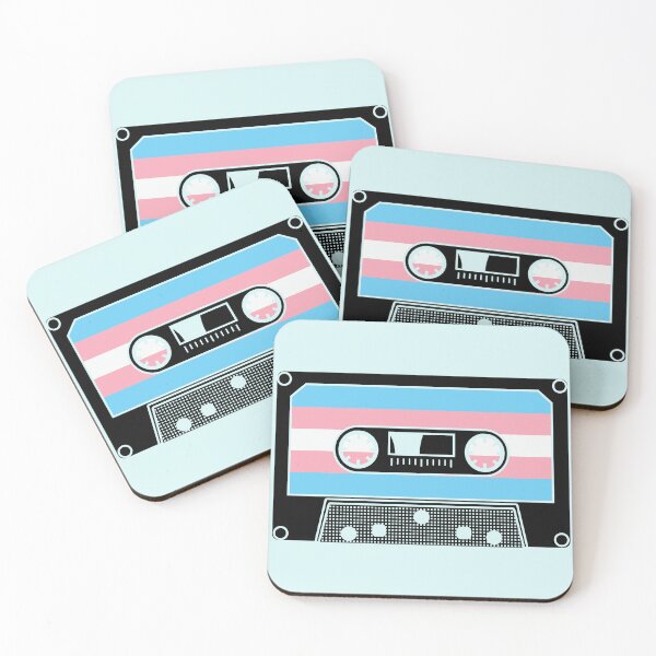 Item preview, Flat Style Cassette Illustration Black Pastel Pink Light Blue Stripes designed and sold by EmeraldeaArt.
