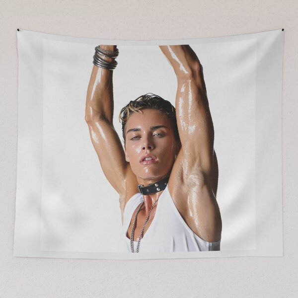 Item preview,  Beautiful sexy gym woman posing with her arms up showing her armpits sweating designed and sold by Vintage Designs +.