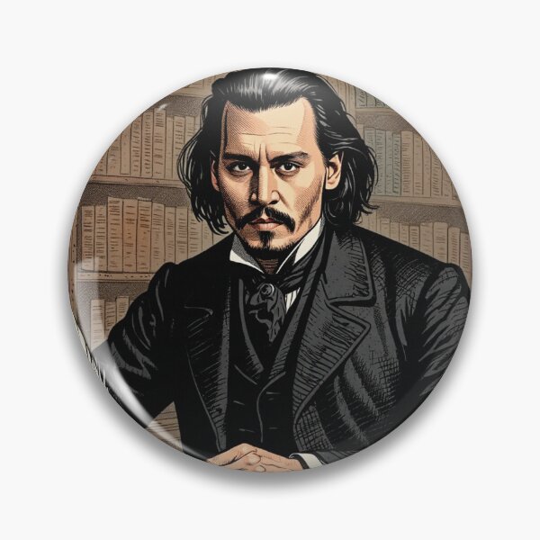 Item preview, Johhny Depp vintage etching style portrait art designed and sold by Vintage Designs +.