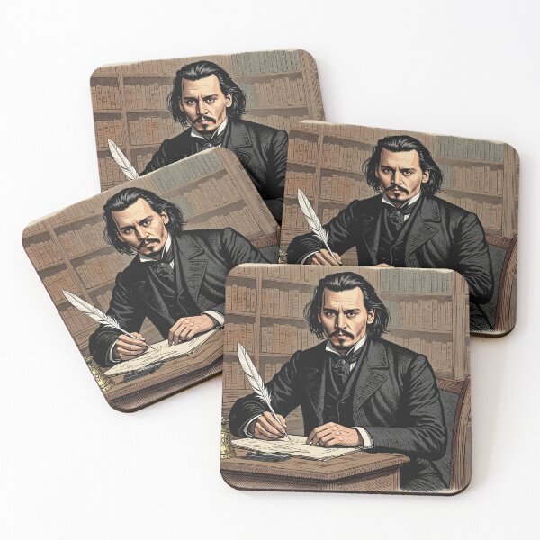 Item preview, Johhny Depp vintage etching style portrait art designed and sold by Vintage Designs +.
