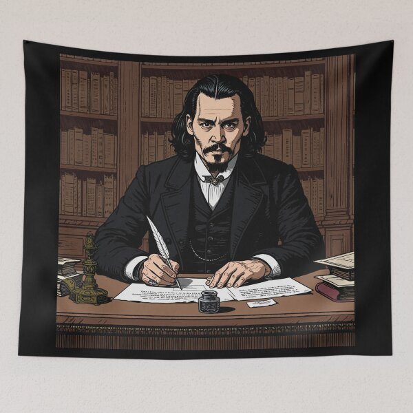 Item preview, Johhny Depp vintage etching style portrait art designed and sold by Vintage Designs +.