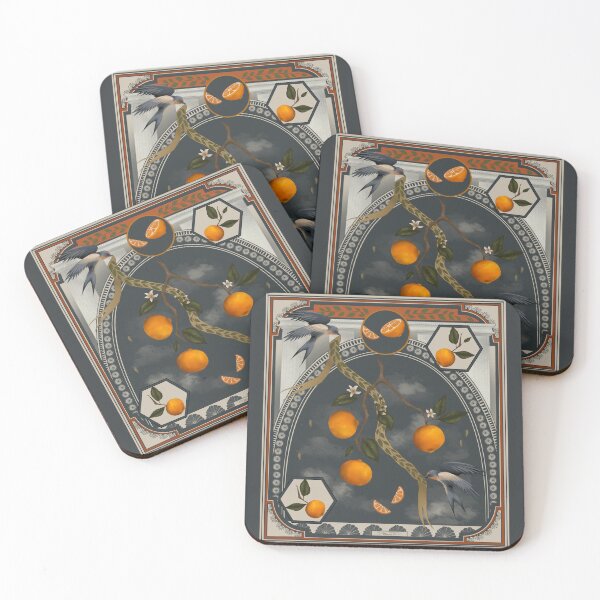 Item preview, Surrealist Fine Art Swallows and Oranges, Antique Inspired Textile Design designed and sold by DanBosDesigns.