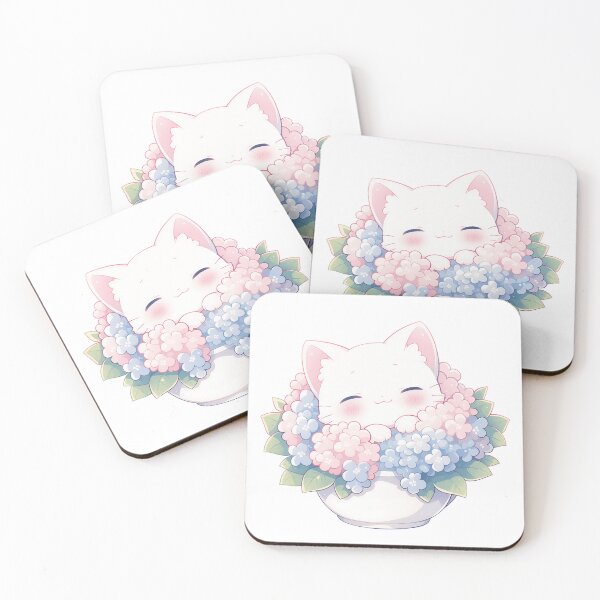 Item preview, Cute White Cat with Hydrangeas | Kawaii Floral Illustration designed and sold by Mamojiin.