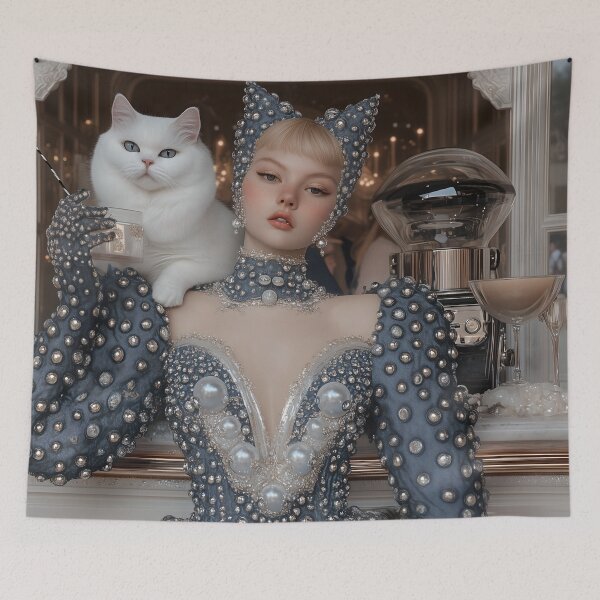 Item preview, Futuristic Girl in a Cat Café designed and sold by yinyuecreation.