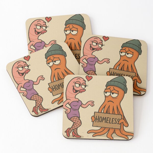 Item preview, Homeless Squid and Flirty Worm – Funny Cartoon designed and sold by Marvvinekk.