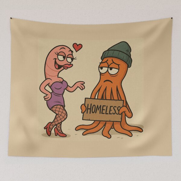 Item preview, Homeless Squid and Flirty Worm – Funny Cartoon designed and sold by Marvvinekk.