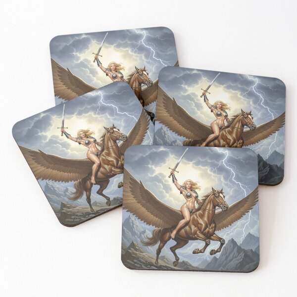 Item preview, Pegasus Rider | Queen of the Storm Peaks | Skyborne Valkyrie | Epic Fantasy Art designed and sold by VintageBazaar.
