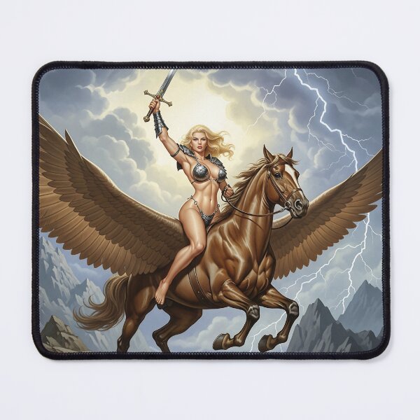 Item preview, Pegasus Rider | Queen of the Storm Peaks | Skyborne Valkyrie | Epic Fantasy Art designed and sold by VintageBazaar.