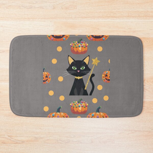 Item preview, Charming Black Cat Sorceress with a Shiny Golden Wand and Sweet Candy Pumpkins in a Spooky Halloween Design. designed and sold by AddyTae.