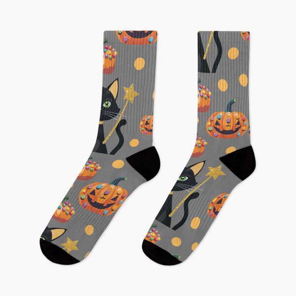 Item preview, Charming Black Cat Sorceress with a Shiny Golden Wand and Sweet Candy Pumpkins in a Spooky Halloween Design. designed and sold by AddyTae.