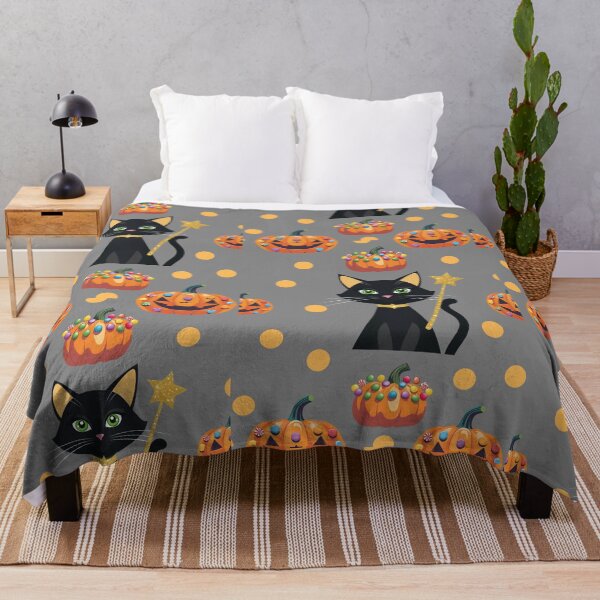 Item preview, Charming Black Cat Sorceress with a Shiny Golden Wand and Sweet Candy Pumpkins in a Spooky Halloween Design. designed and sold by AddyTae.