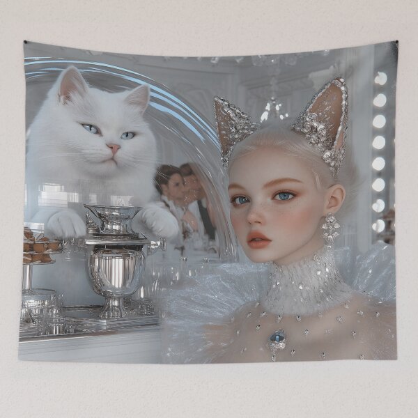 Item preview, Futuristic Girl in a Cat Café designed and sold by yinyuecreation.