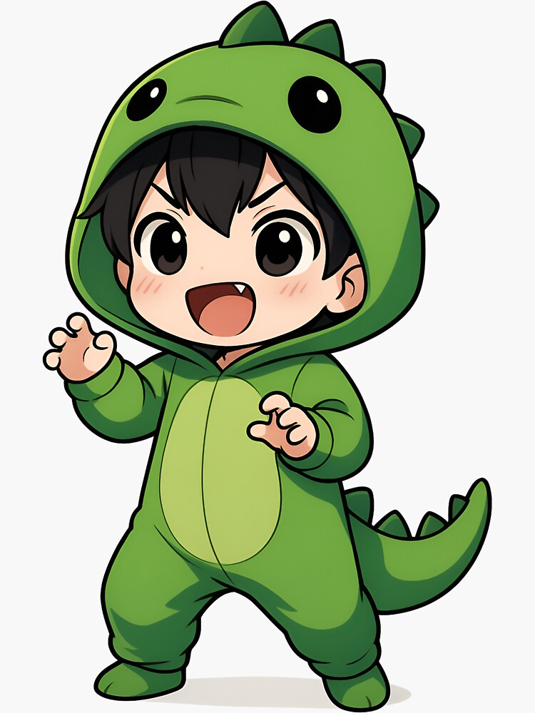 Anime Dinosaurus Onesie Kind Chibi In Cute Dinosaur Onesie