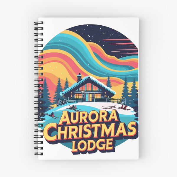 Item preview, Aurora Christmas Lodge – Retro Winter Ski Cabin under Glowing Northern Lights Sunset designed and sold by LoliDesignShop.