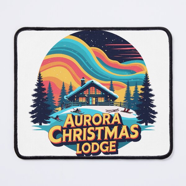 Item preview, Aurora Christmas Lodge – Retro Winter Ski Cabin under Glowing Northern Lights Sunset designed and sold by LoliDesignShop.