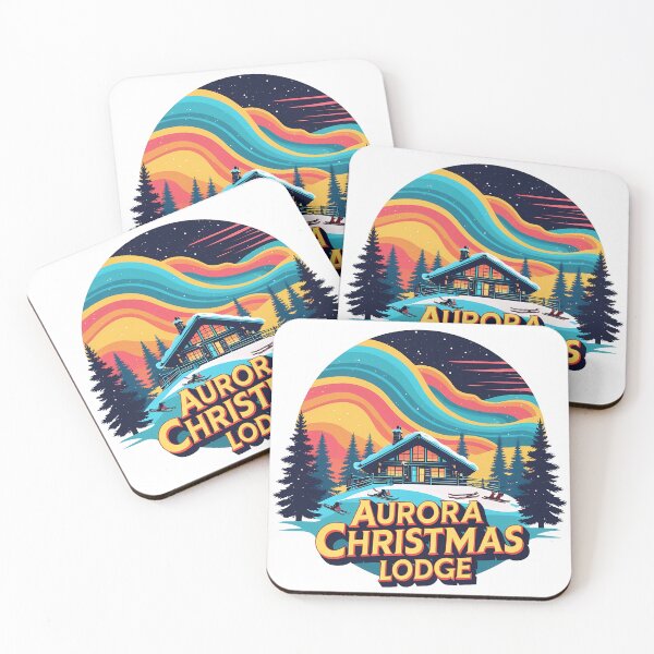 Item preview, Aurora Christmas Lodge – Retro Winter Ski Cabin under Glowing Northern Lights Sunset designed and sold by LoliDesignShop.