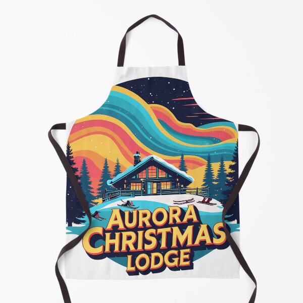 Item preview, Aurora Christmas Lodge – Retro Winter Ski Cabin under Glowing Northern Lights Sunset designed and sold by LoliDesignShop.