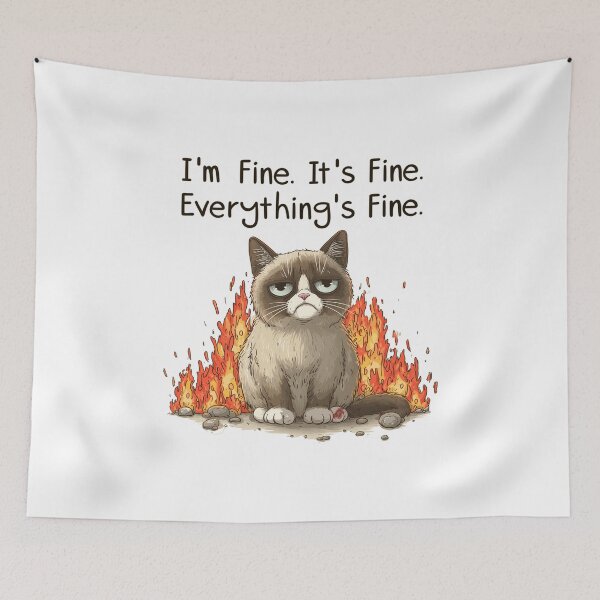 Item preview, Funny Meme - I'm Fine. Everything's Fine. - Grumpy Cat in Fire designed and sold by hamishby.