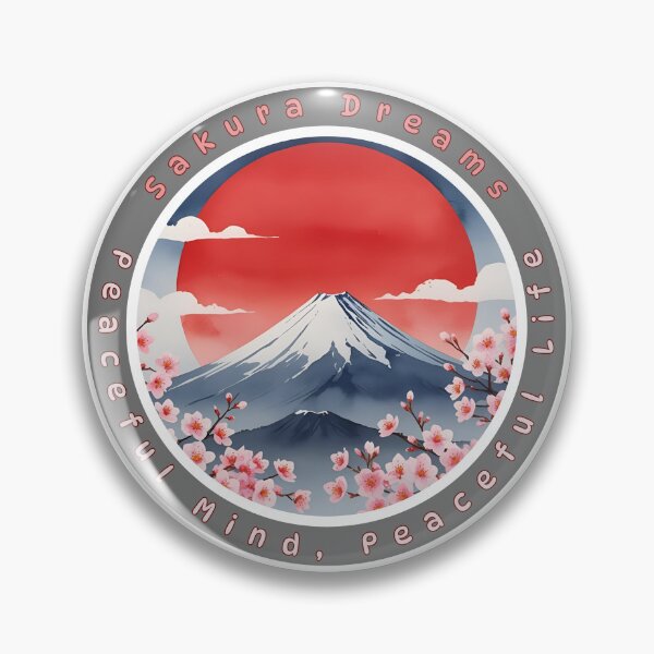 Item preview, Japanese Circle Art – Mount Fuji, Red Sun and Sakura Blossoms designed and sold by Pixel--Threads.