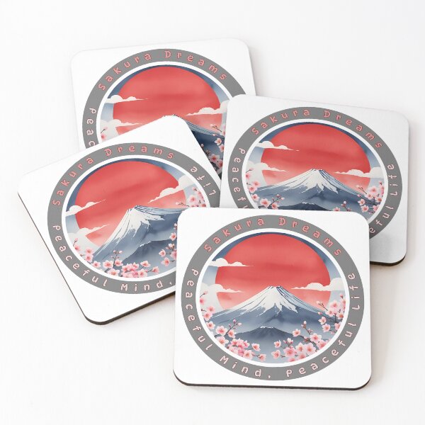Item preview, Japanese Circle Art – Mount Fuji, Red Sun and Sakura Blossoms designed and sold by Pixel--Threads.