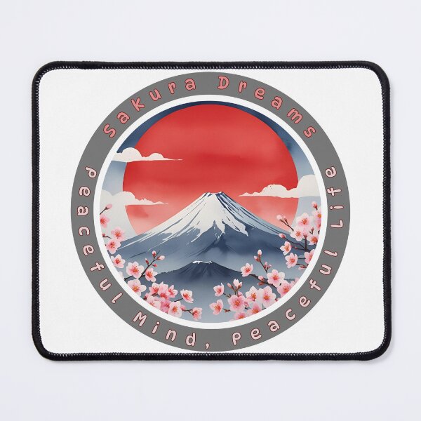 Item preview, Japanese Circle Art – Mount Fuji, Red Sun and Sakura Blossoms designed and sold by Pixel--Threads.