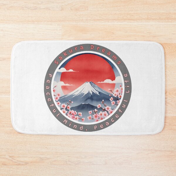 Item preview, Japanese Circle Art – Mount Fuji, Red Sun and Sakura Blossoms designed and sold by Pixel--Threads.