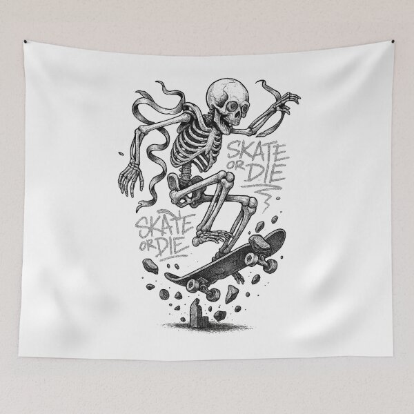 Artikelvorschau, Skate or Die – Skeleton Kickflip Ink Illustration entworfen und verkauft von Neon Nightmare.