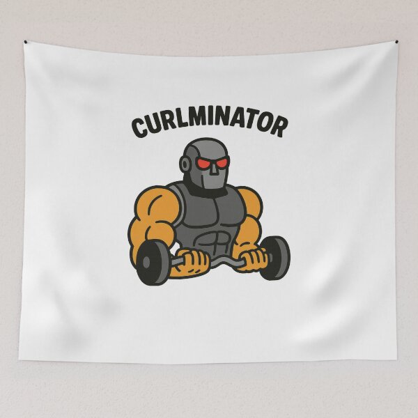 Item preview, Curlminator – Terminator-Inspired Bodybuilding Robot Cartoon designed and sold by Enea Kelo.