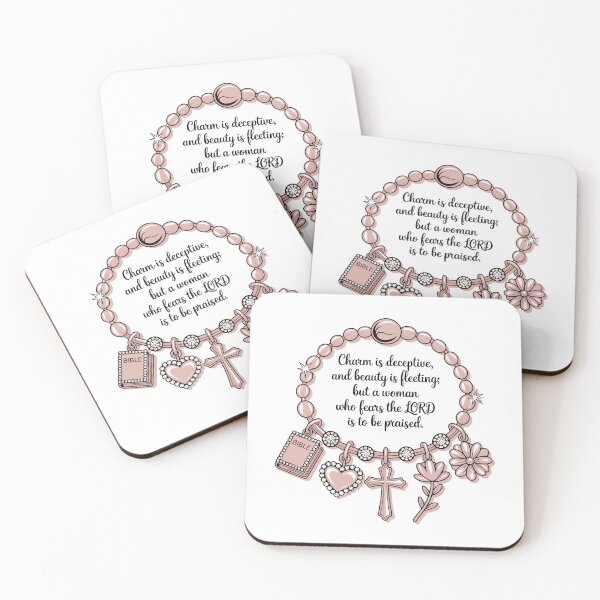 Item preview, Proverbs 31:30 - Rose Gold Charm Bracelet Bible Verse | Christian Quote for Women with Cross, Bible, and Floral Charms designed and sold by HahaHandlesHub.