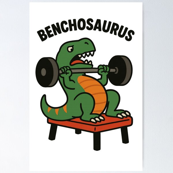 Item preview, Benchosaurus – Dinosaur Bench Press Cartoon designed and sold by Enea Kelo.