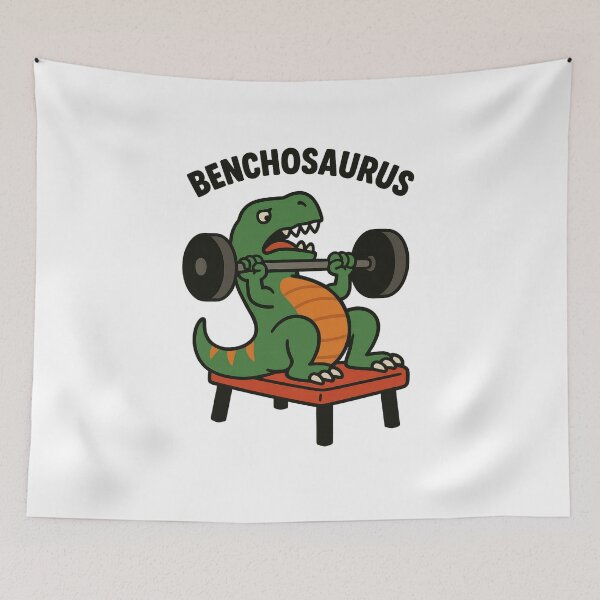 Item preview, Benchosaurus – Dinosaur Bench Press Cartoon designed and sold by Enea Kelo.