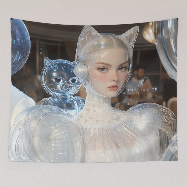 Item preview, Futuristic Girl in a Cat Café designed and sold by yinyuecreation.