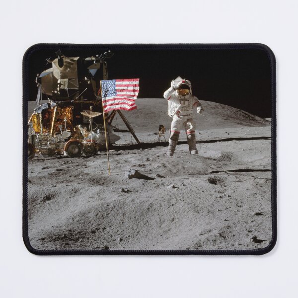 Item preview, moon landing Astronaut Edwin E. Aldrin Jr., beside the deployed United States flag designed and sold by Printellarium.