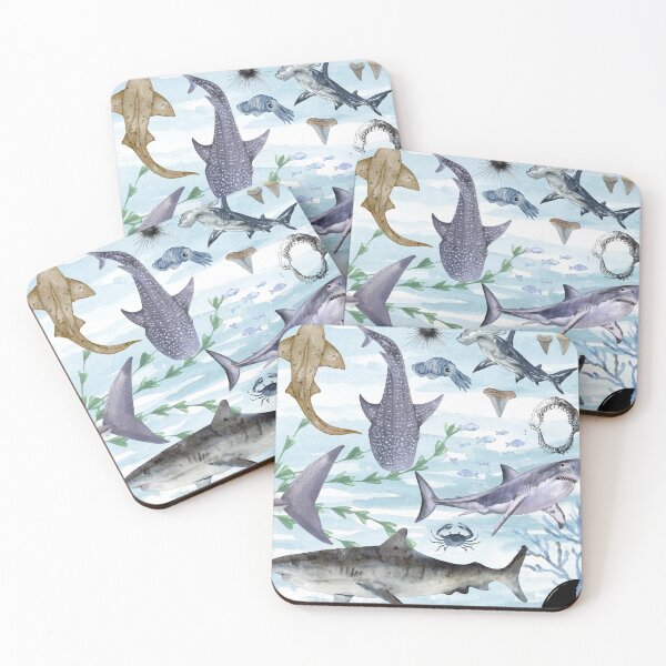 Item preview, Watercolor Sharks & Sea Life – Ocean Marine Animal Illustration designed and sold by printwithkacie.