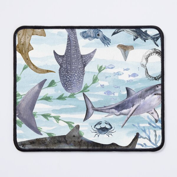 Item preview, Watercolor Sharks & Sea Life – Ocean Marine Animal Illustration designed and sold by printwithkacie.