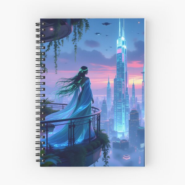 Item preview, Celestial Solarpunk Goddess – Futuristic Eco-City Balcony at Sunset designed and sold by artmanikin.