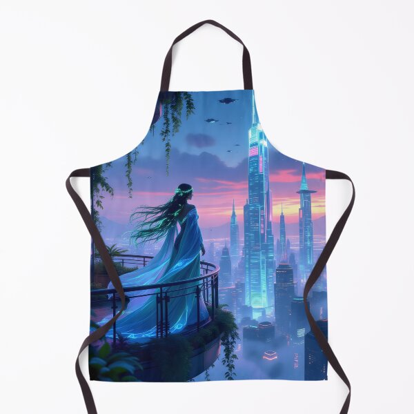 Item preview, Celestial Solarpunk Goddess – Futuristic Eco-City Balcony at Sunset designed and sold by artmanikin.