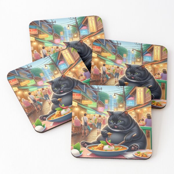 Item preview, Cat eating Thai curry with rice designed and sold by ParateePShop.